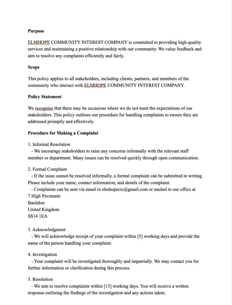 Complaints Policy 1